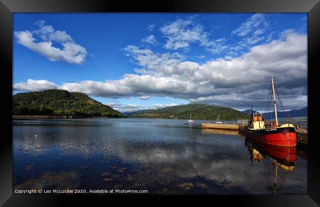 Serene Reflections of Inveraray Harbour Framed Print by Les McLuckie