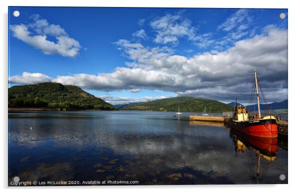 Serene Reflections of Inveraray Harbour Acrylic by Les McLuckie