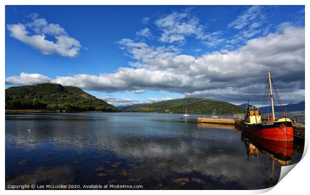 Serene Reflections of Inveraray Harbour Print by Les McLuckie