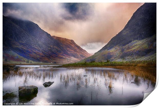 Majestic Glen Coe Mountains Print by Les McLuckie