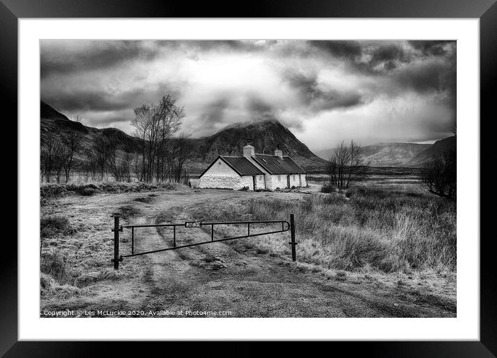 Majestic Cottage in Glen Coe Framed Mounted Print by Les McLuckie