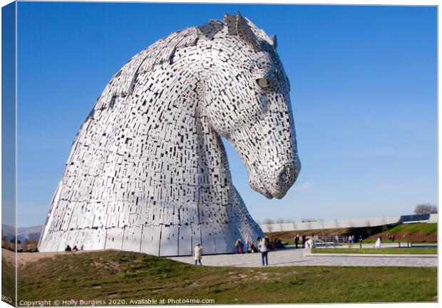 Kelpies horse head standing 30meters high Canvas Print by Holly Burgess