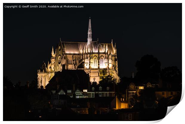 Arundel Cathedral at night Print by Geoff Smith