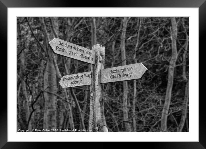 Borders Abbeys Way Long Distance Footpath Signpost Monochrome Framed Mounted Print by Dave Collins