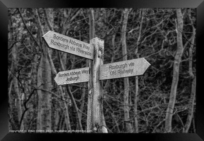 Borders Abbeys Way Long Distance Footpath Signpost Monochrome Framed Print by Dave Collins