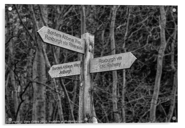 Borders Abbeys Way Long Distance Footpath Signpost Monochrome Acrylic by Dave Collins