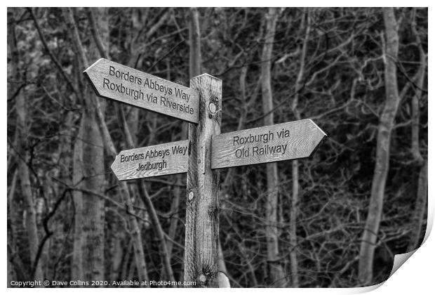 Borders Abbeys Way Long Distance Footpath Signpost Monochrome Print by Dave Collins