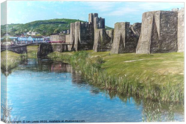 The Ramparts of Caerphilly Castle Digital Sketch Canvas Print by Ian Lewis