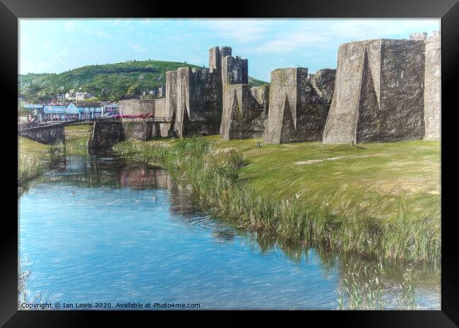 The Ramparts of Caerphilly Castle Digital Sketch Framed Print by Ian Lewis
