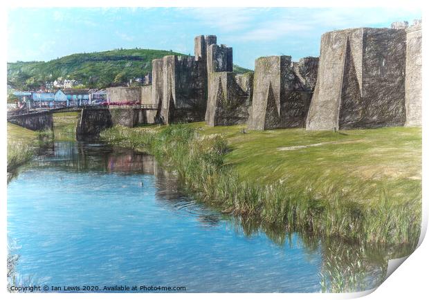 The Ramparts of Caerphilly Castle Digital Sketch Print by Ian Lewis