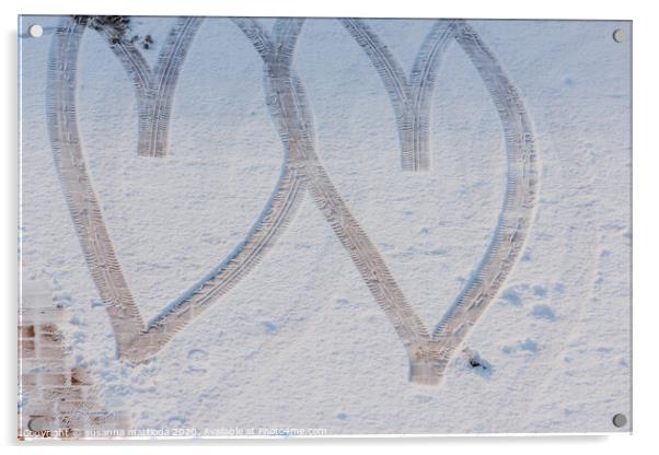 imprint of two hearts drawn in the snow Acrylic by susanna mattioda