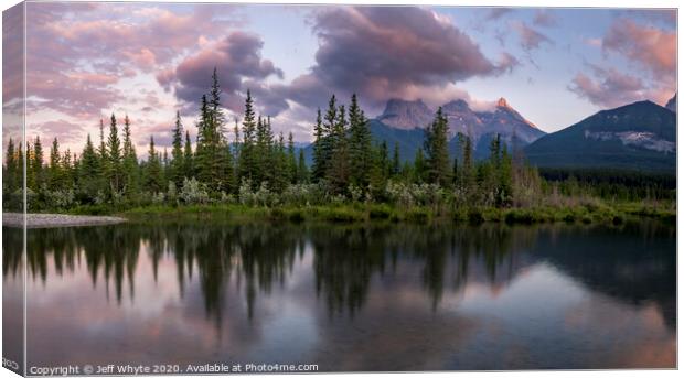 Three Sisters, Canmore Canvas Print by Jeff Whyte