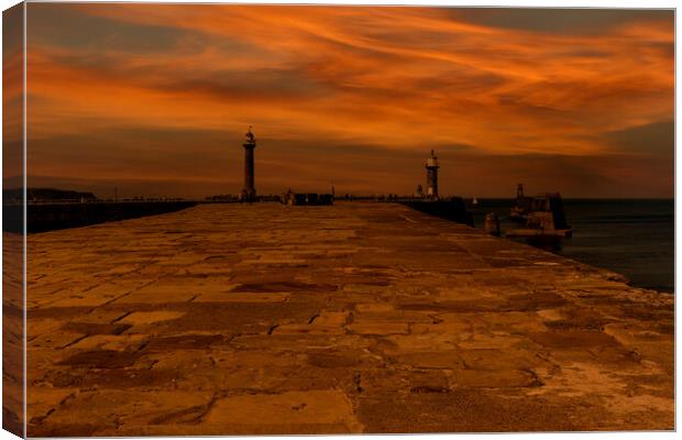 Whitby Harbour Glow Canvas Print by Oxon Images