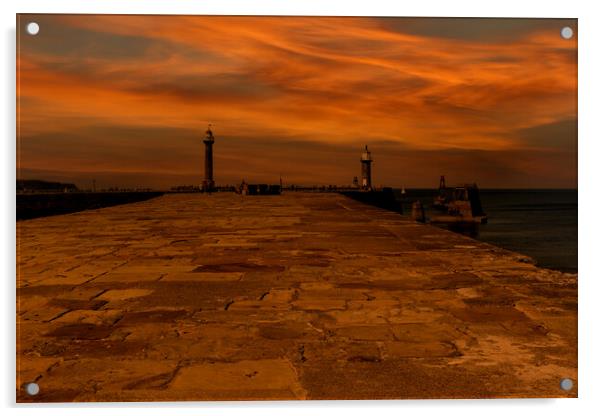 Whitby Harbour Glow Acrylic by Oxon Images