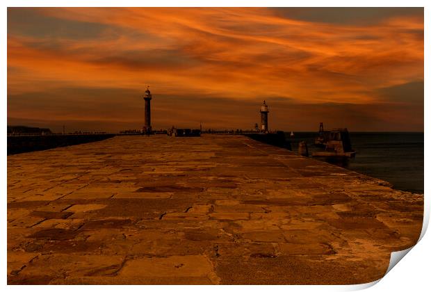 Whitby Harbour Glow Print by Oxon Images