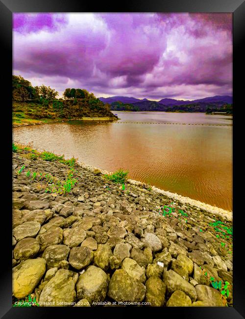 Water reservoir lake paving stone dam cloud sky Framed Print by Hanif Setiawan