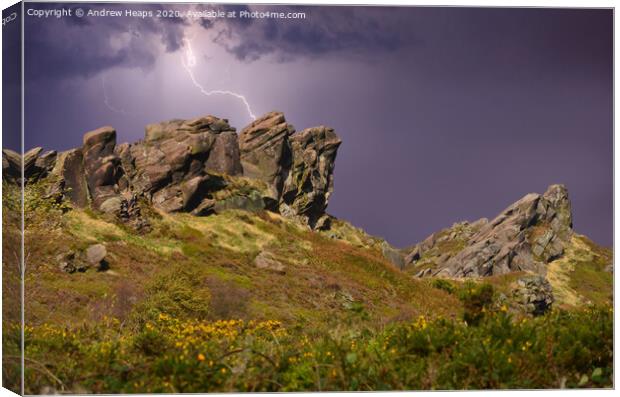 Thunder storm/lightning  over Roaches rocks Canvas Print by Andrew Heaps