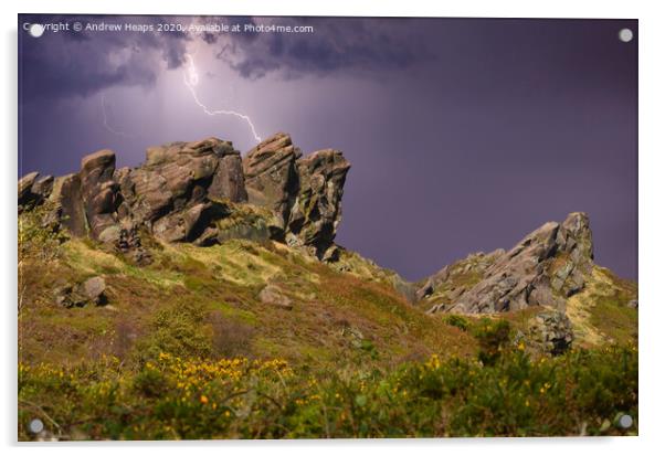 Thunder storm/lightning  over Roaches rocks Acrylic by Andrew Heaps