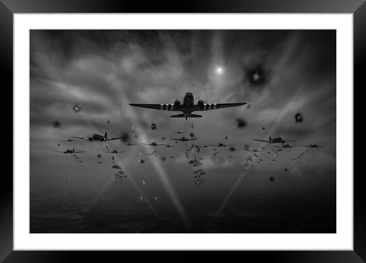 D Day RAF paratroop Dakotas Normandy invasion B&W  Framed Mounted Print by Gary Eason