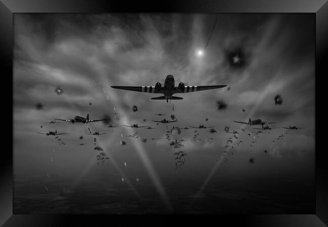 D Day RAF paratroop Dakotas Normandy invasion B&W  Framed Print by Gary Eason
