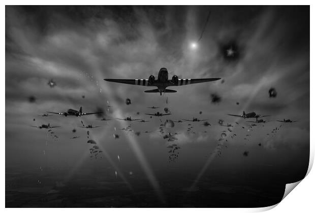 D Day RAF paratroop Dakotas Normandy invasion B&W  Print by Gary Eason