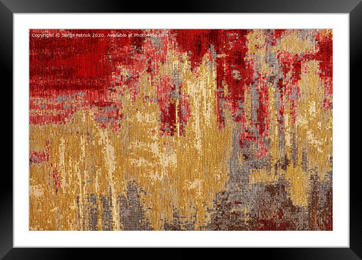 Abstract red and gold textile carpet pattern of oriental style. Framed Mounted Print by Sergii Petruk