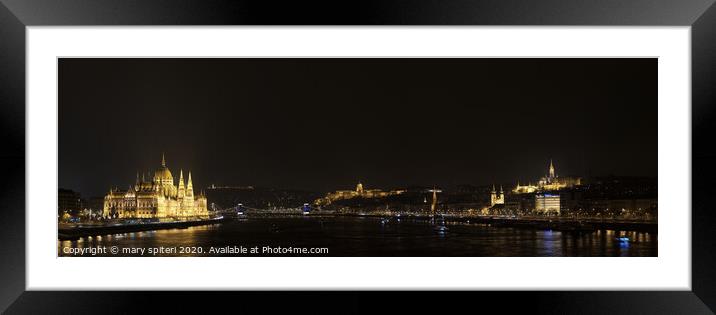 Budapest, River Danube at Night showing Buda Castl Framed Mounted Print by mary spiteri
