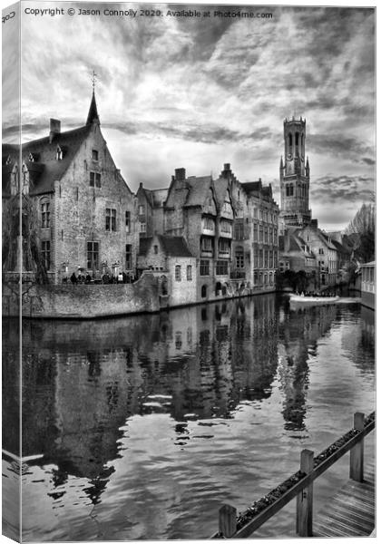 Bruges In Black And White. Canvas Print by Jason Connolly