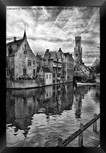 Bruges In Black And White. Framed Print by Jason Connolly