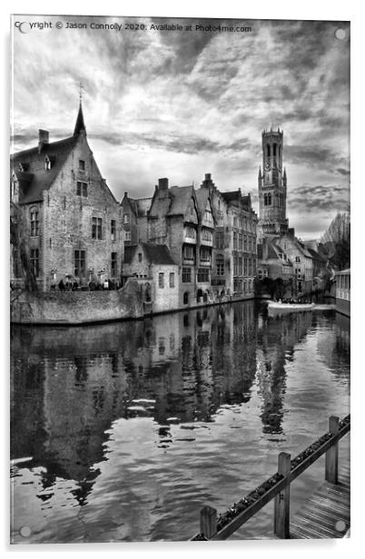 Bruges In Black And White. Acrylic by Jason Connolly