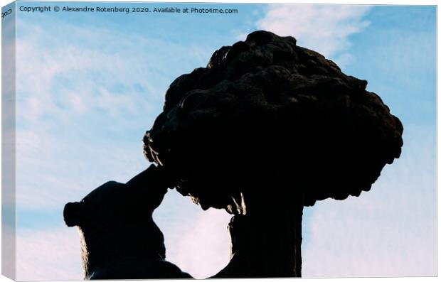Silhouette statue of the Bear and the Strawberry Tree in Madrid, Spain Canvas Print by Alexandre Rotenberg