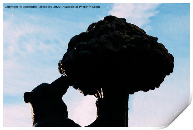 Silhouette statue of the Bear and the Strawberry Tree in Madrid, Spain Print by Alexandre Rotenberg