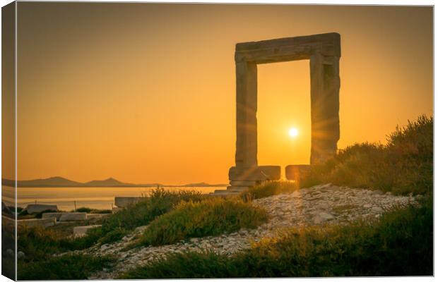 Sun sets through the Temple of Apollo Canvas Print by Naylor's Photography