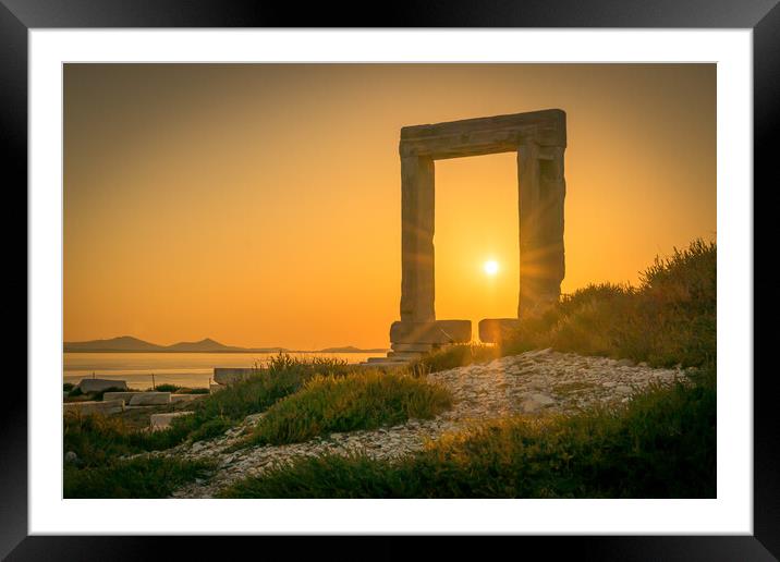 Sun sets through the Temple of Apollo Framed Mounted Print by Naylor's Photography