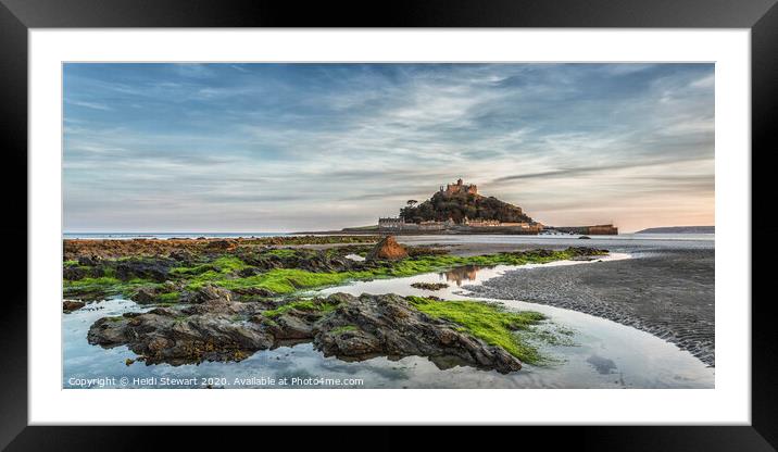 St Michaels Mount and Reflection Framed Mounted Print by Heidi Stewart