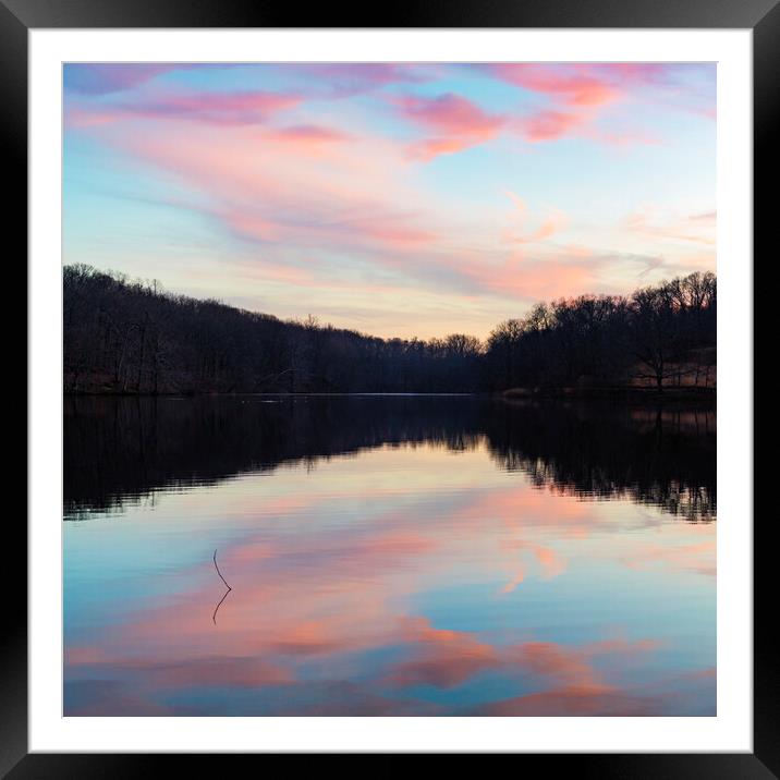 Blue and Pink Swan Lake Sunset  Framed Mounted Print by Marianne Campolongo
