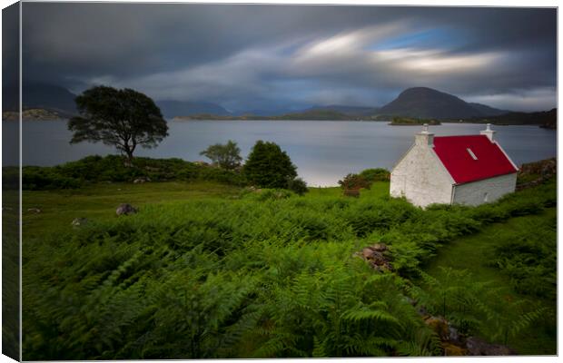 Applecross Red Roofed Cottage Scotland Canvas Print by Derek Beattie