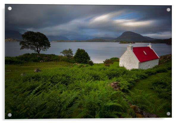 Applecross Red Roofed Cottage Scotland Acrylic by Derek Beattie