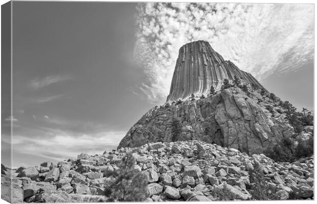 Devil's Tower, Wyoming, black and white Canvas Print by Jim Hughes