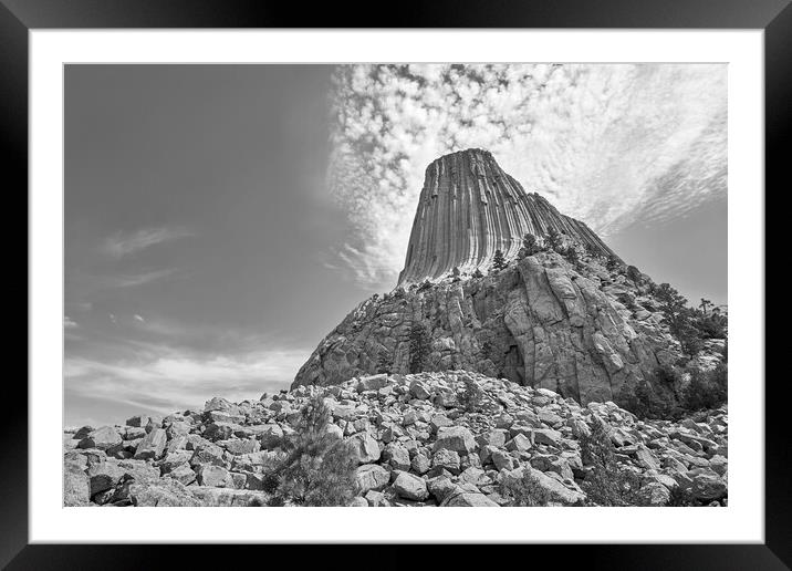 Devil's Tower, Wyoming, black and white Framed Mounted Print by Jim Hughes