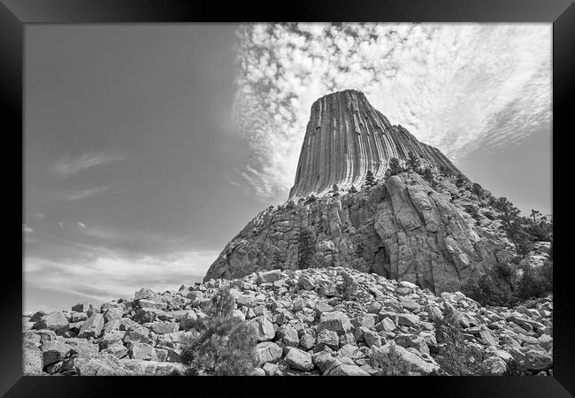 Devil's Tower, Wyoming, black and white Framed Print by Jim Hughes