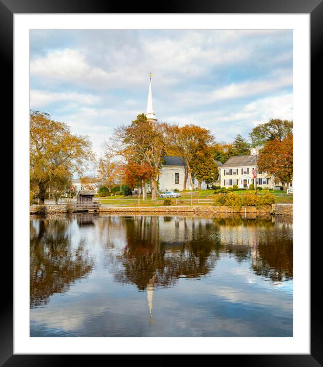Church reflected in Pond Cape Cod Framed Mounted Print by Marianne Campolongo