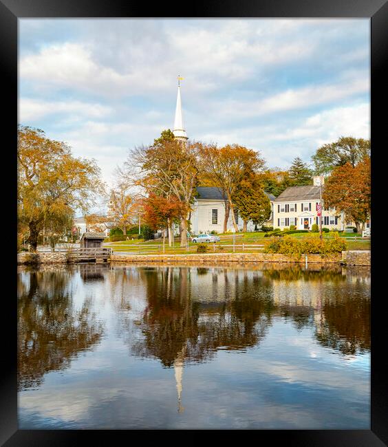 Church reflected in Pond Cape Cod Framed Print by Marianne Campolongo