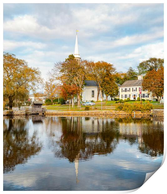 Church reflected in Pond Cape Cod Print by Marianne Campolongo