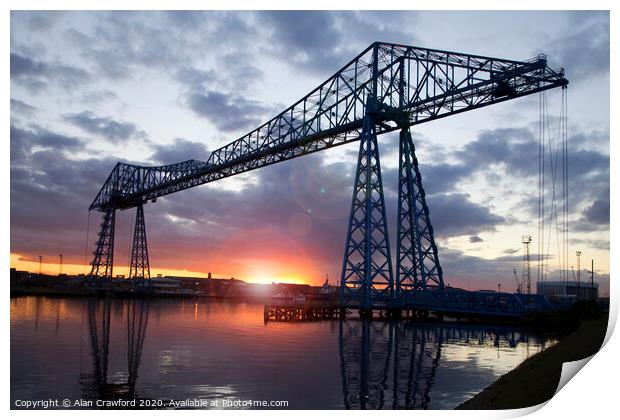 The Tees Transporter Bridge at sunset Print by Alan Crawford