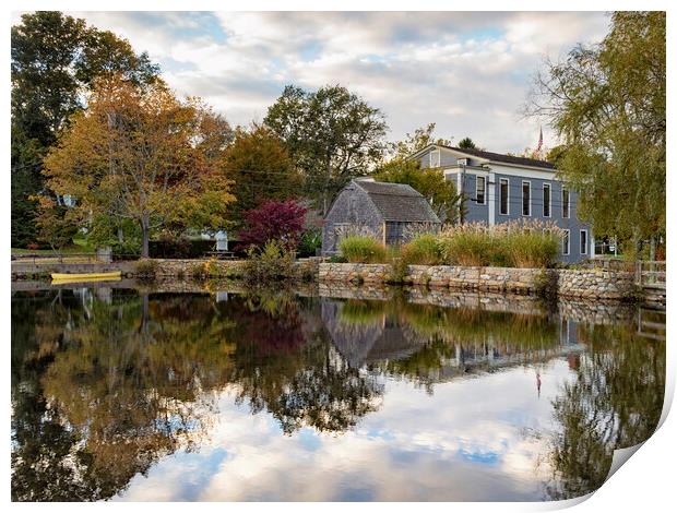 Dexter Grist Mill Reflected in the Mill Pond  Print by Marianne Campolongo