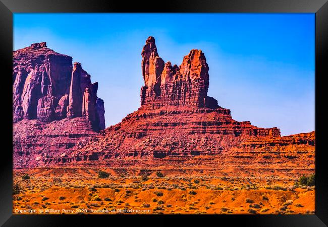 Sitting Hen Rock Formation Canyon Cliff Monument Valley Utah Framed Print by William Perry