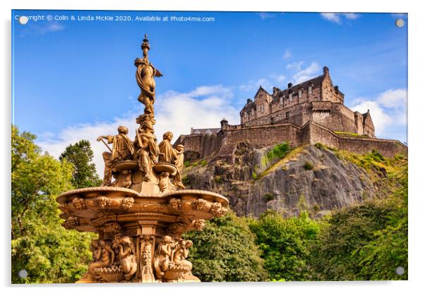 Ross Fountain and Edinburgh Castle Acrylic by Colin & Linda McKie