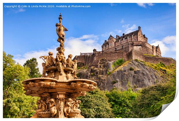 Ross Fountain and Edinburgh Castle Print by Colin & Linda McKie
