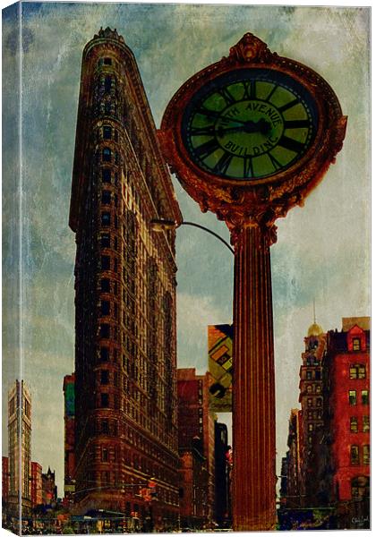 Flatiron Building and Fifth Avenue Clock Canvas Print by Chris Lord
